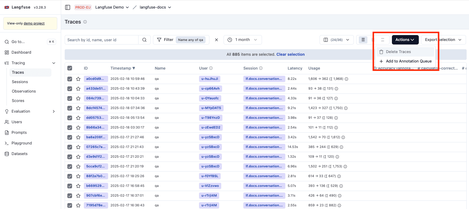 Delete traces by query